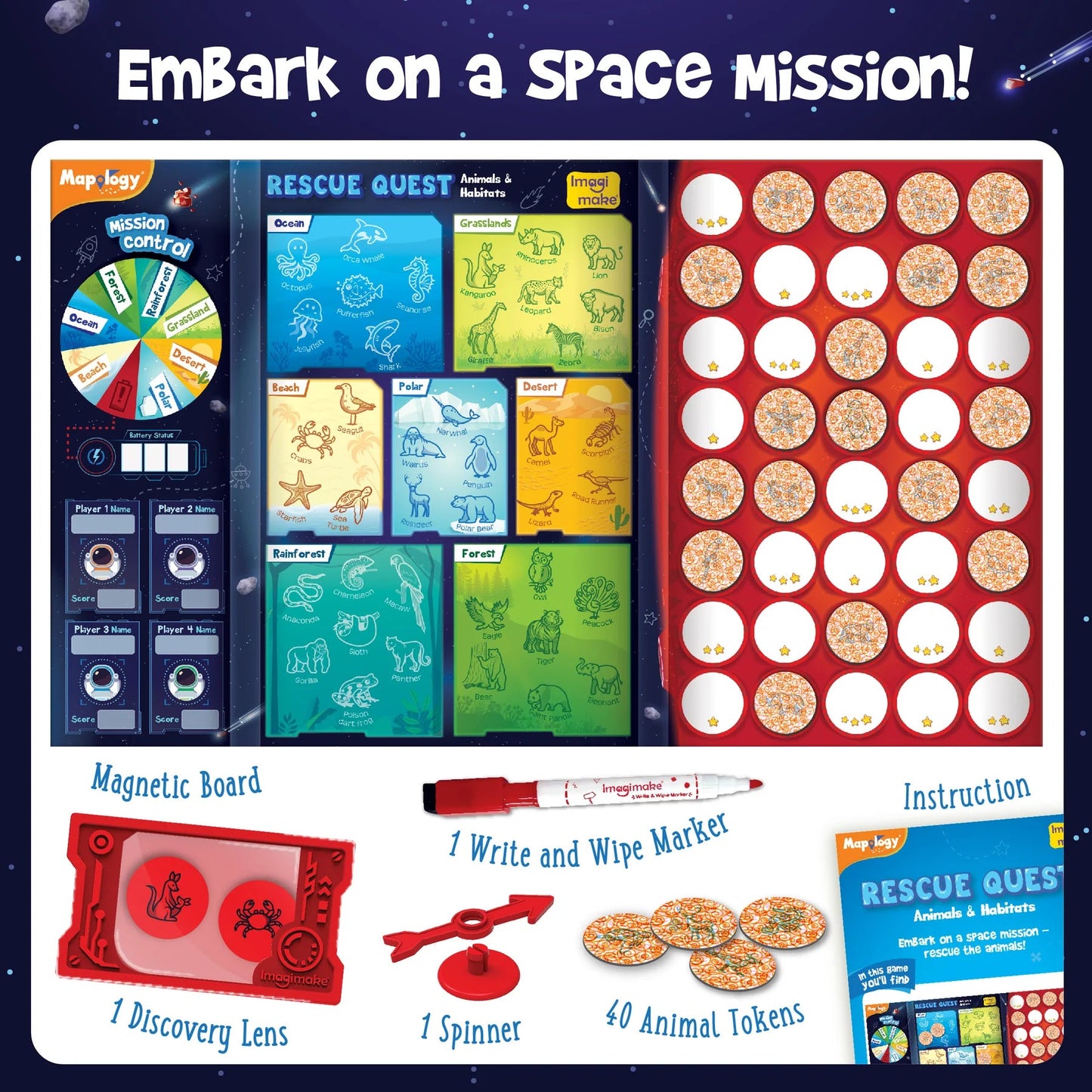 Rescue Quest – Magnetic Animal Habitat Board Game | Spin, Reveal & Rescue Adventure for Kids (Ages 5+)