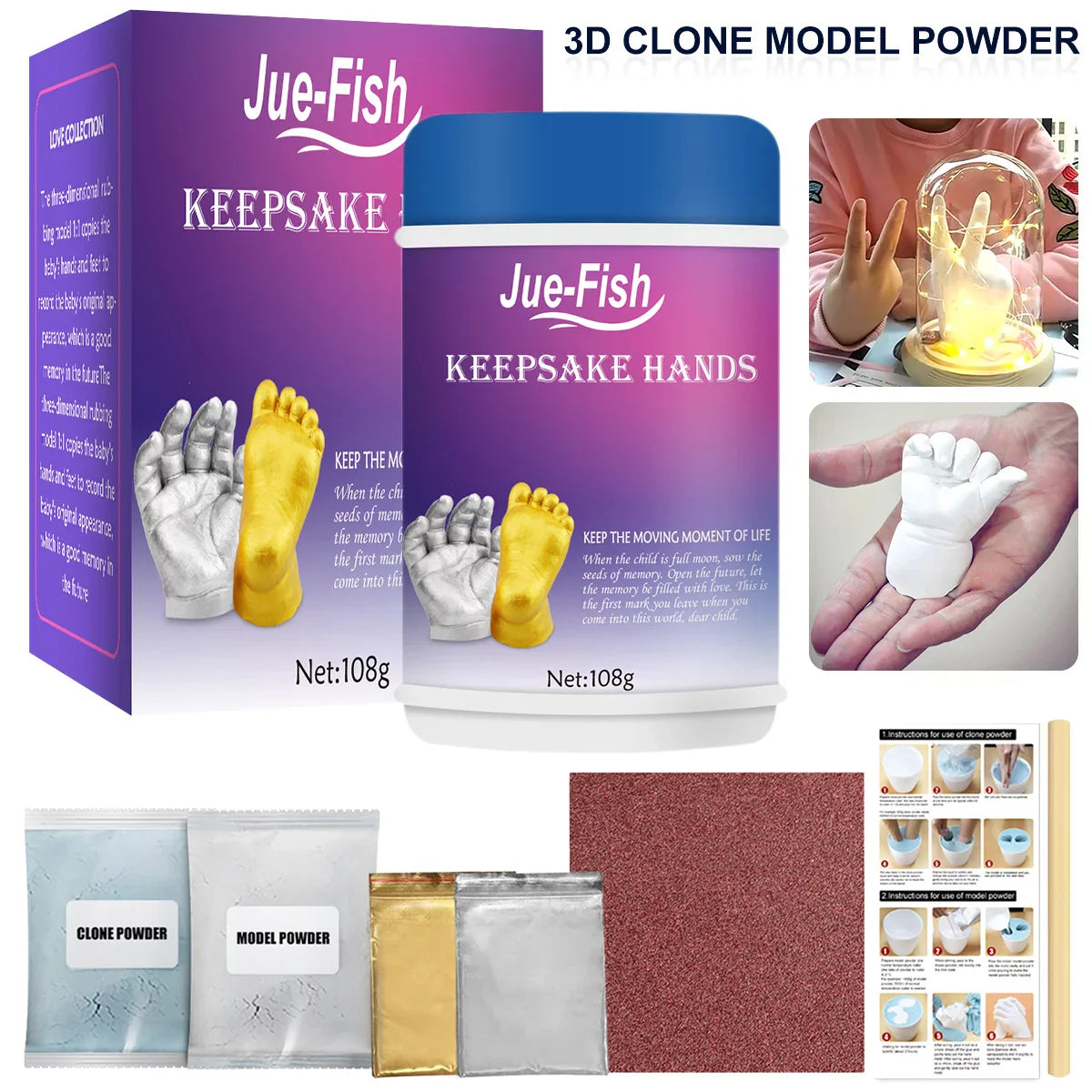 thumbnail image 2 of Baby Keepsake Hand Casting Kit With Shadow Box Frame - Plaster Hand Mold Baby Casting Kit Infant 2 of 11