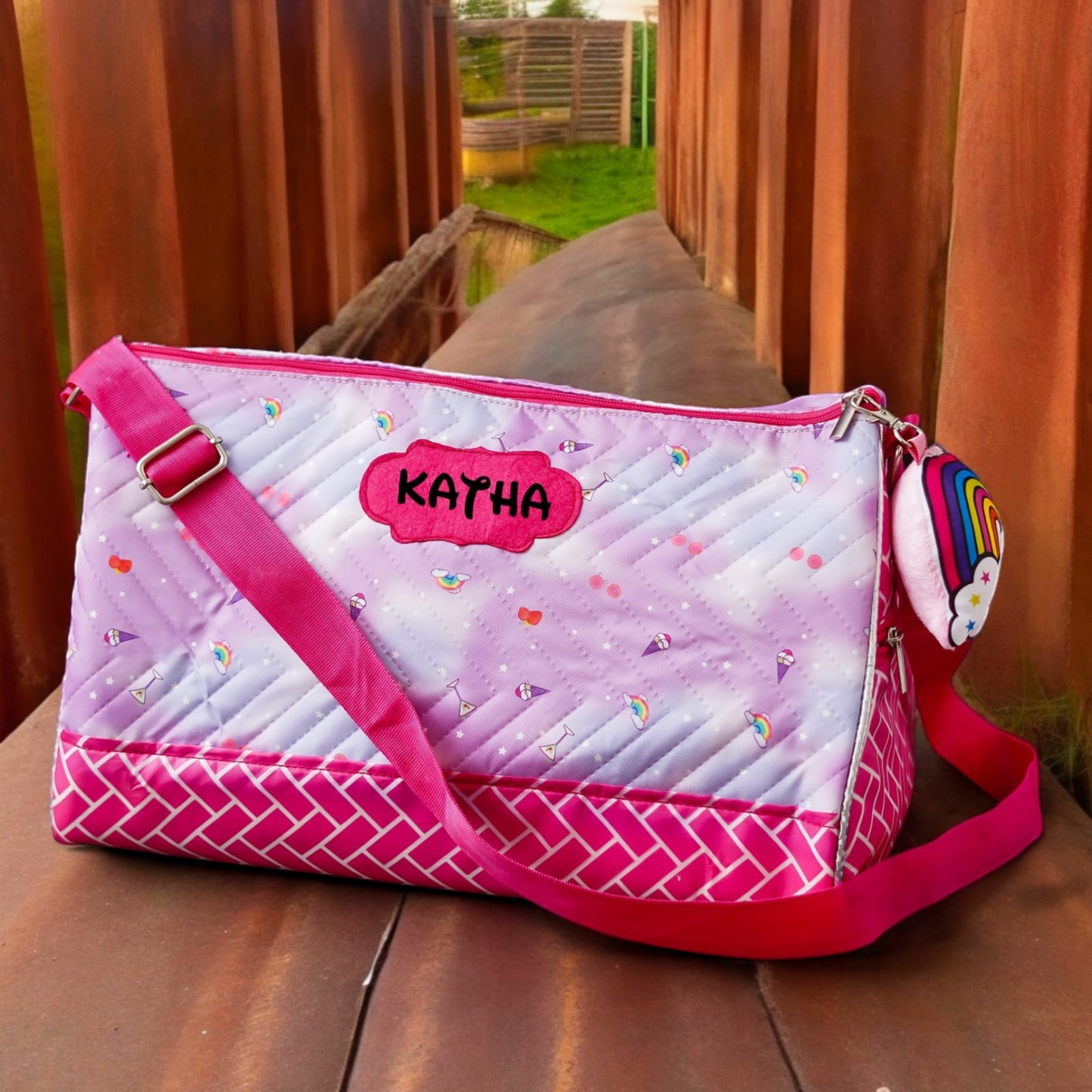 Personalised Premium Duffle Bag With Toy Keychain