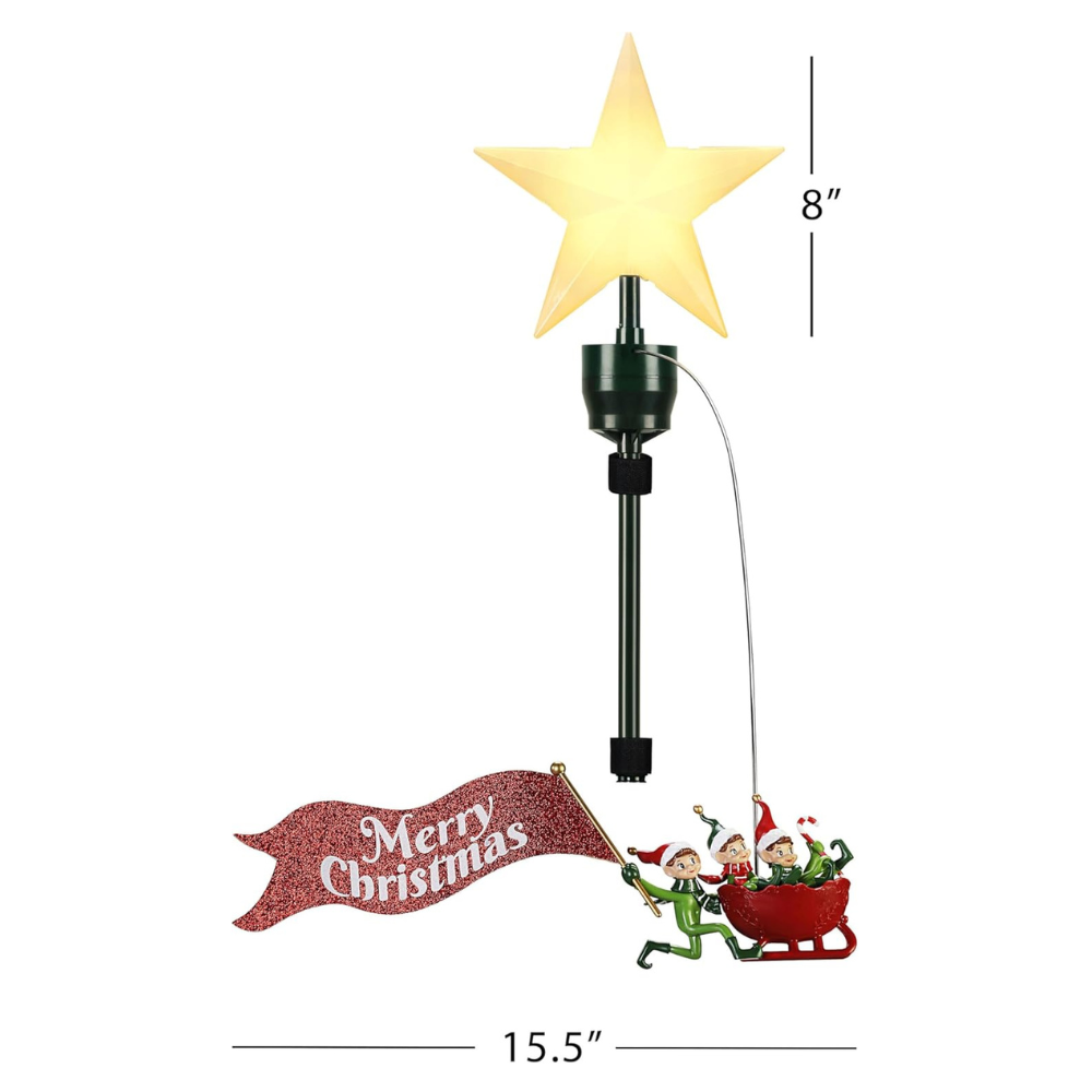 Mr. Christmas Animated Elves-on-the-Run Tree Topper with Banner