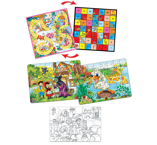 5-in-1 Play Pack for Kids – Jigsaw Puzzles, Coloring Puzzle, Snakes & Ladders & Pottering Board Game Set