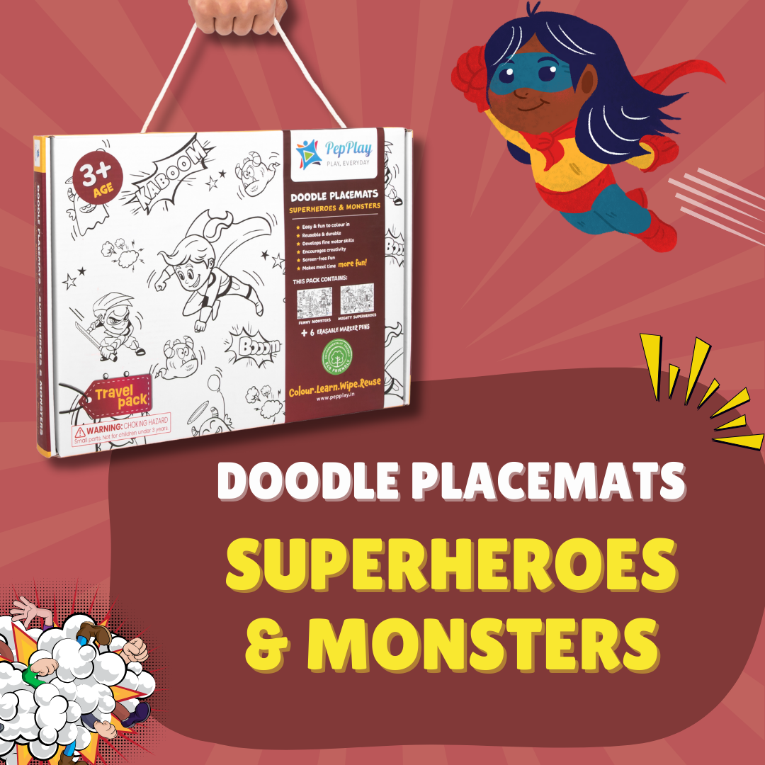 PEPPLAY DOODLE PLACEMATS - SUPERHEROES & MONSTERS