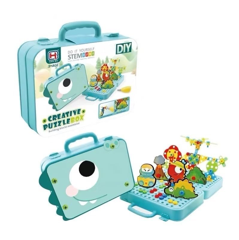 STEM DIY Creative Puzzle Box, 232 Piece Building Toy with Drill, Dinosaur Theme, for Ages 3+