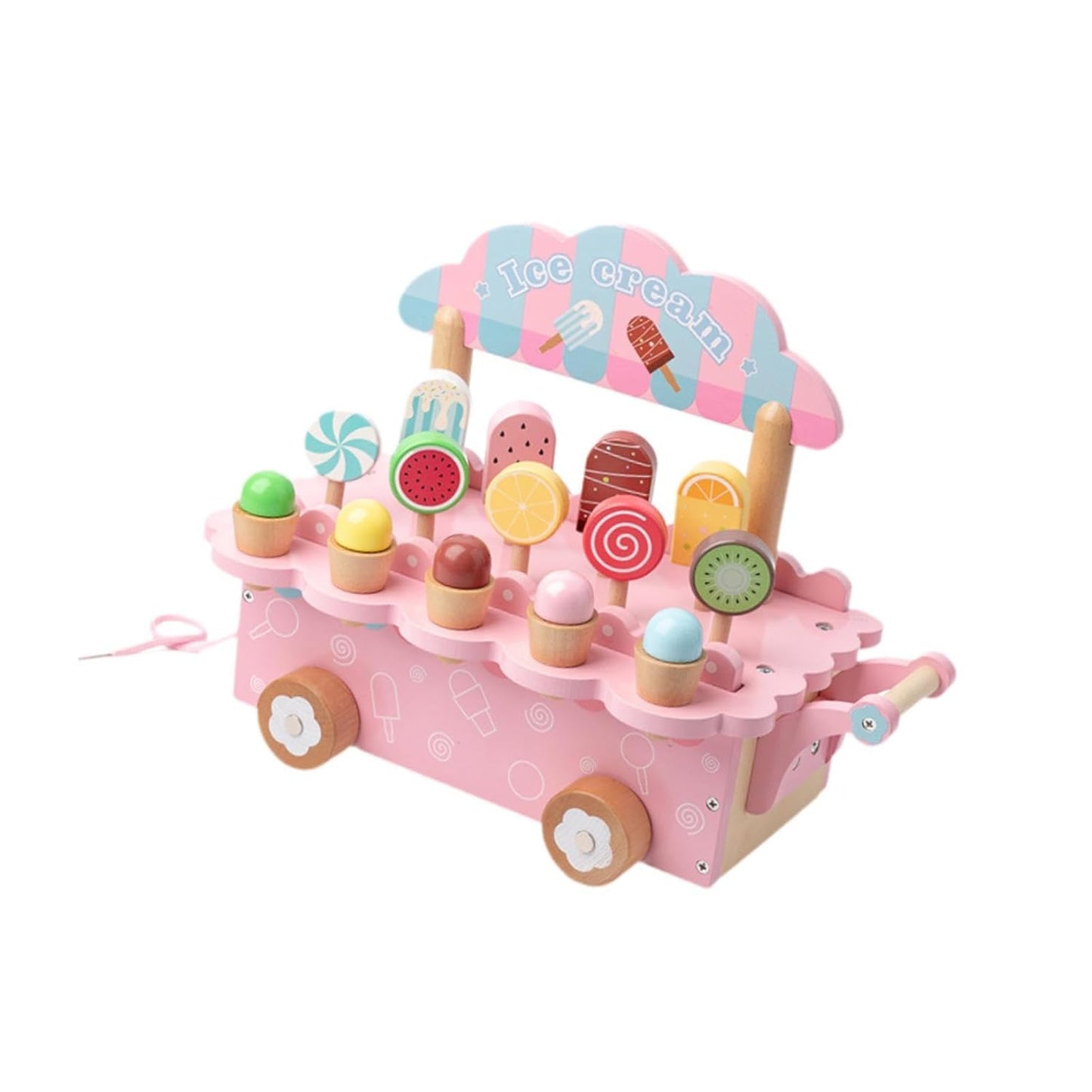 Wooden Ice Cream Cart Pretend Play Set – Educational Toy for Kids Ages 3–8 | Learning Toy
