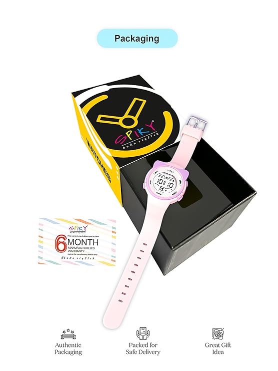 Round Pink Multi Functional Digital Watches Unique Design Pattern Strap