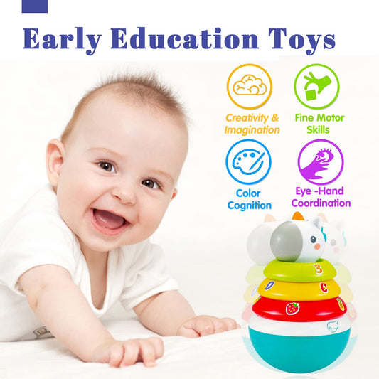 Baby Unicorn Stacking Rings Toys Mini Rainbow Montessori Roly Poly Toy