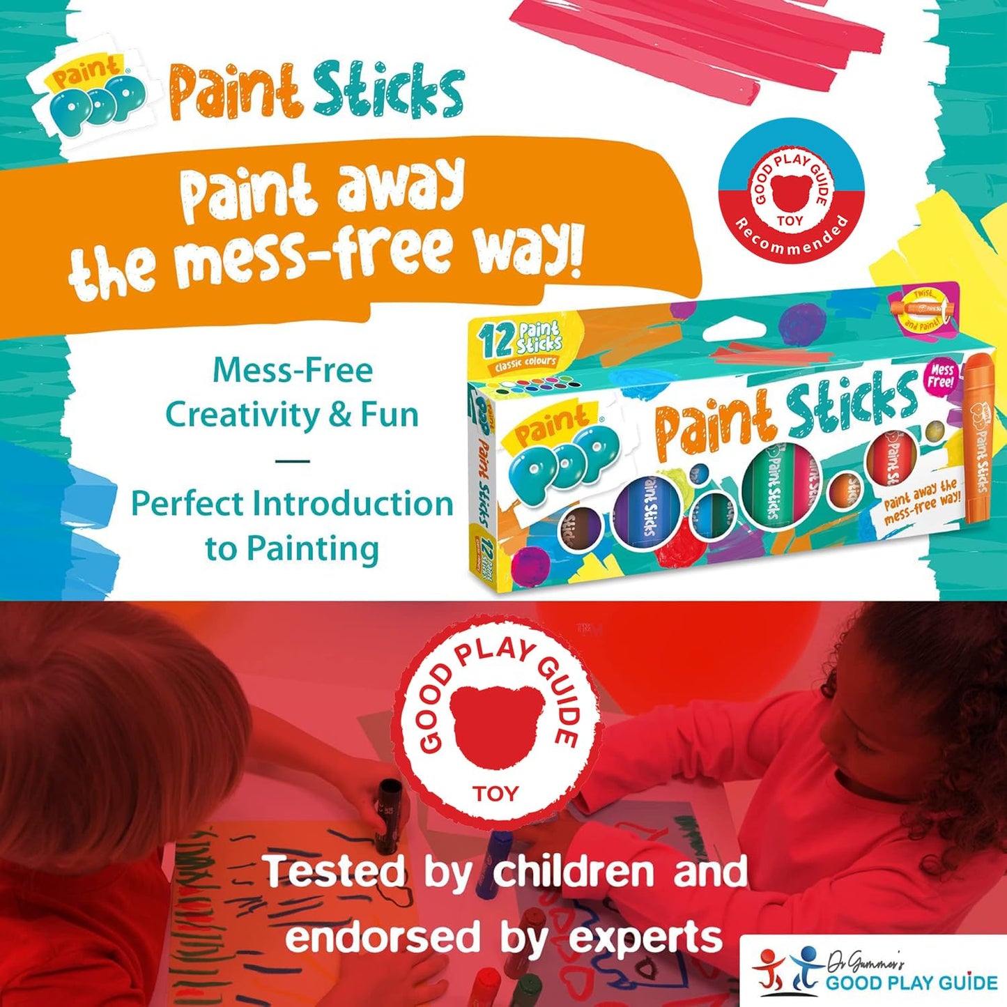 Paint Sticks For Kids - 12 Pack Assorted Colours - Twist & Paint