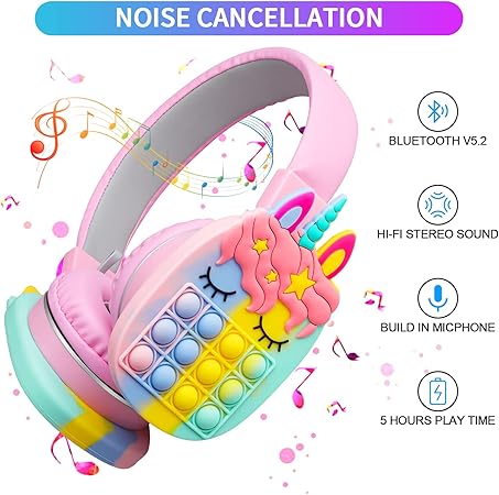 π¦ Kids Bluetooth Headphones β Safe Volume, Pop It Headband, Wireless & Wired