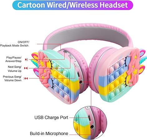 π¦ Kids Bluetooth Headphones β Safe Volume, Pop It Headband, Wireless & Wired