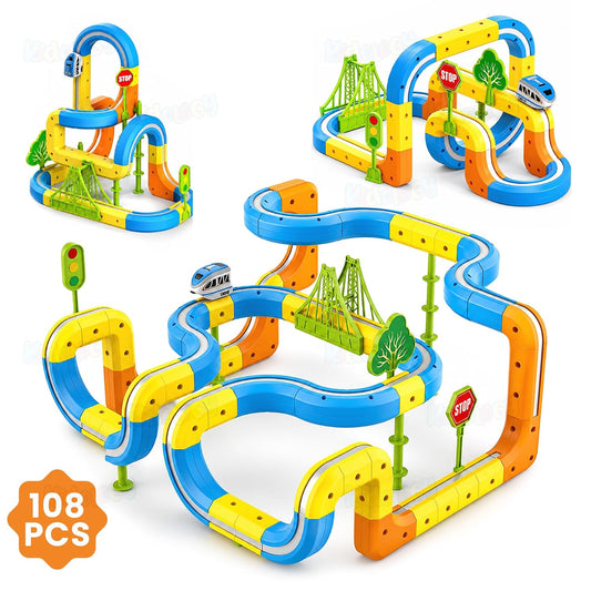 Kidology 108Pcs Magnetic Train Track Set for Kids