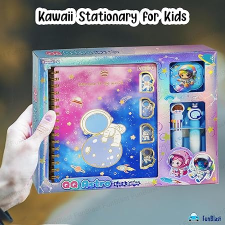 Kawaii Stationery Set – A5 Notebook, Mini Notebook, Highlighter & 10-Color Pen