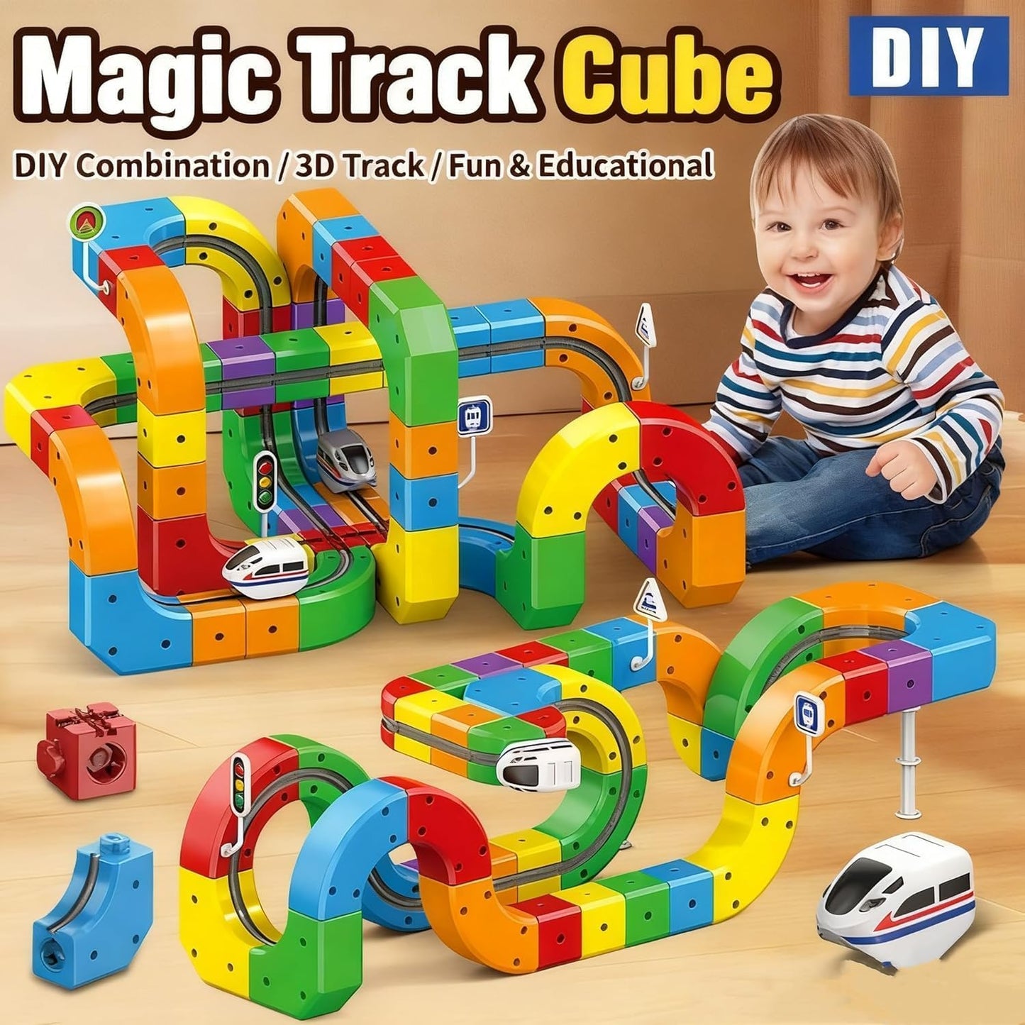Cube Track Train Toy for Kids Set