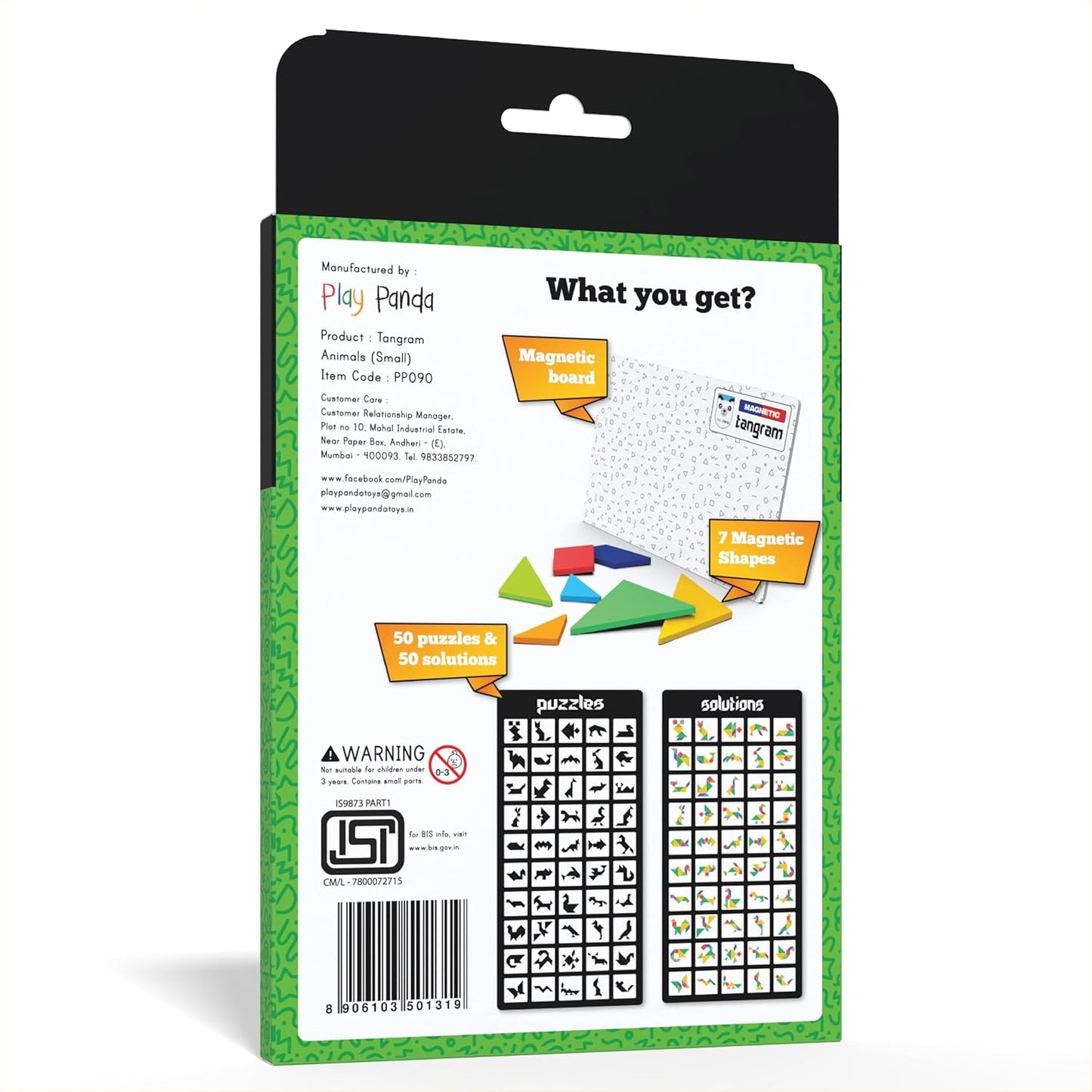 Tangram Brain Teaser Magnetic Puzzle Board Game for Kids