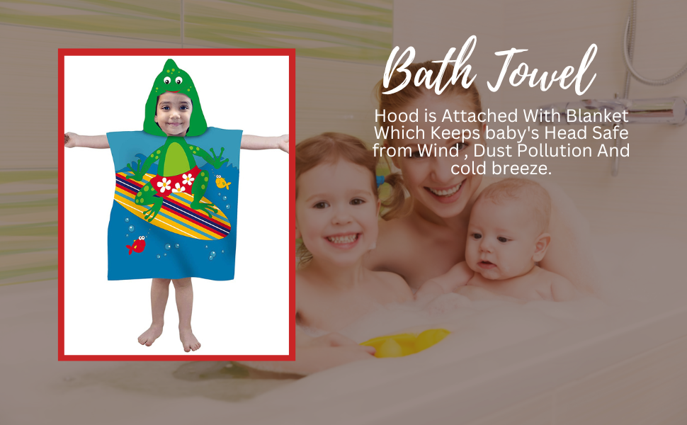 Kid's Printed Hooded Poncho Cotton Powerpuff Bath Towel