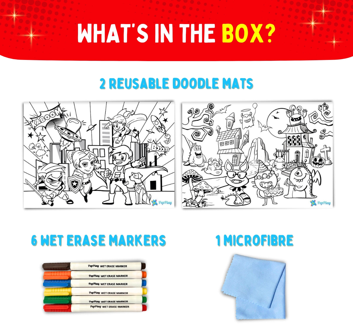 PEPPLAY RECOLOURABLES COLOUR & WIPE PLACEMATS - SUPER POWER