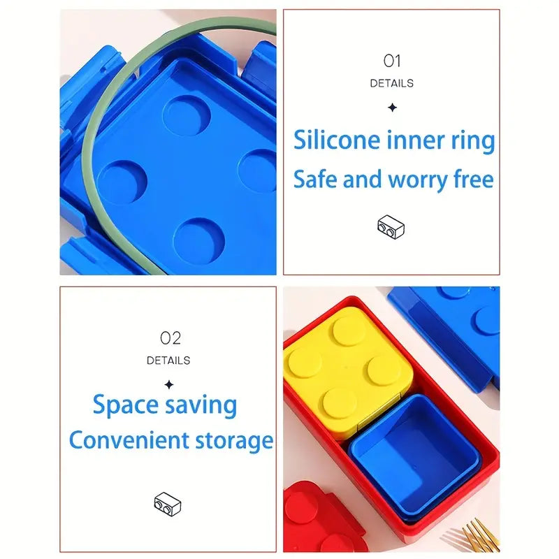 Lego Blocks Leak-Proof Lunch Box with Lego Fork and Spoon Set