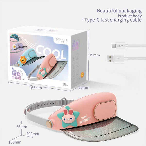 🧢 Cooling Fan Hat with Visor | USB Rechargeable | Sun Protection | 3-Speed Bladeless Fan