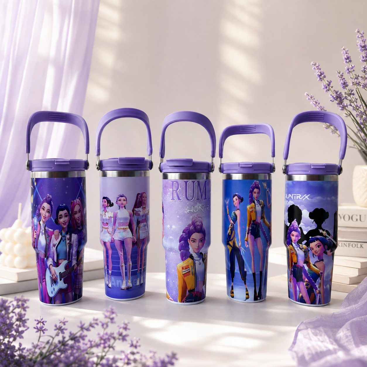 K-Pop Inspired Character Water Bottle with Handle & Flip Lid