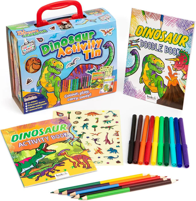 Activity Tin for Kids – 50+ Stickers, 10 Markers, Colouring Books & Pencils – Travel-Friendly Art & Craft Set for Ages 3+