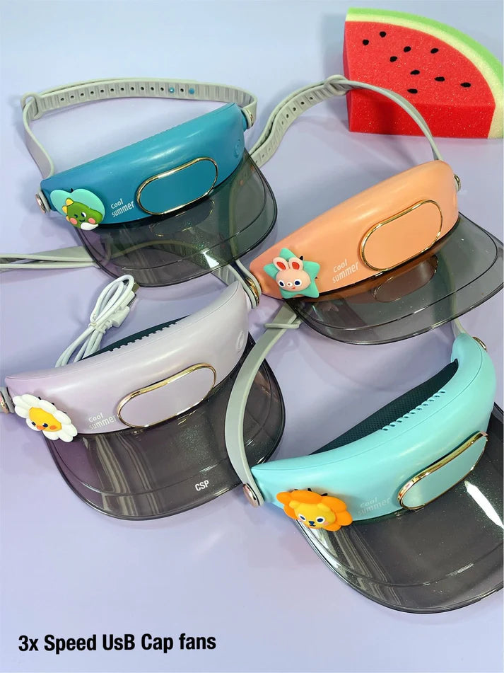 🧢 Cooling Fan Hat with Visor | USB Rechargeable | Sun Protection | 3-Speed Bladeless Fan