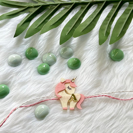 Babble Wrap Handmade Felt Rakhi With Initials - Unicorn