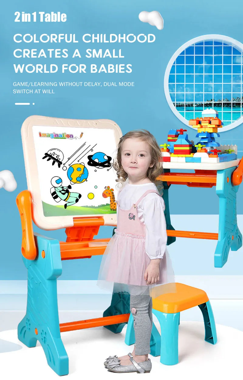 2 in 1 DIY Building Blocks Table and Drawing Table