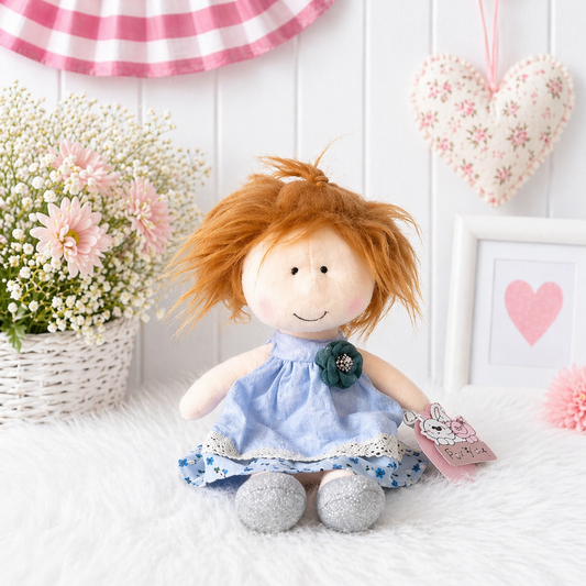 Plush Doll - Blue Flower Brooch