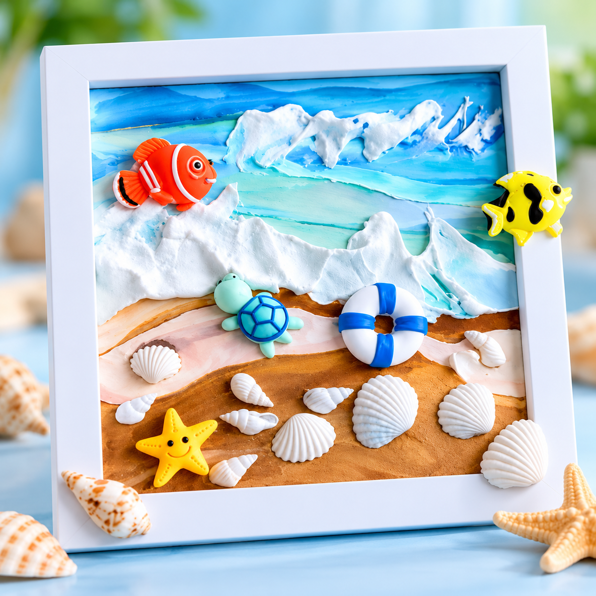3D Ocean Clay Art Kit for Kids – DIY Beach Scene Photo Frame Craft Set