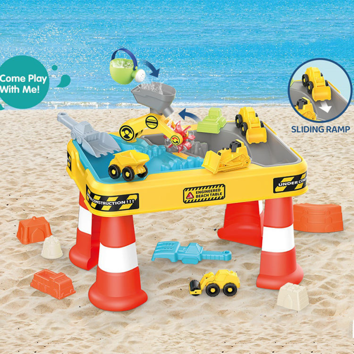 Water Table 2 in 1 Sandbox Construction Site + 4 Cars 12 pcs.