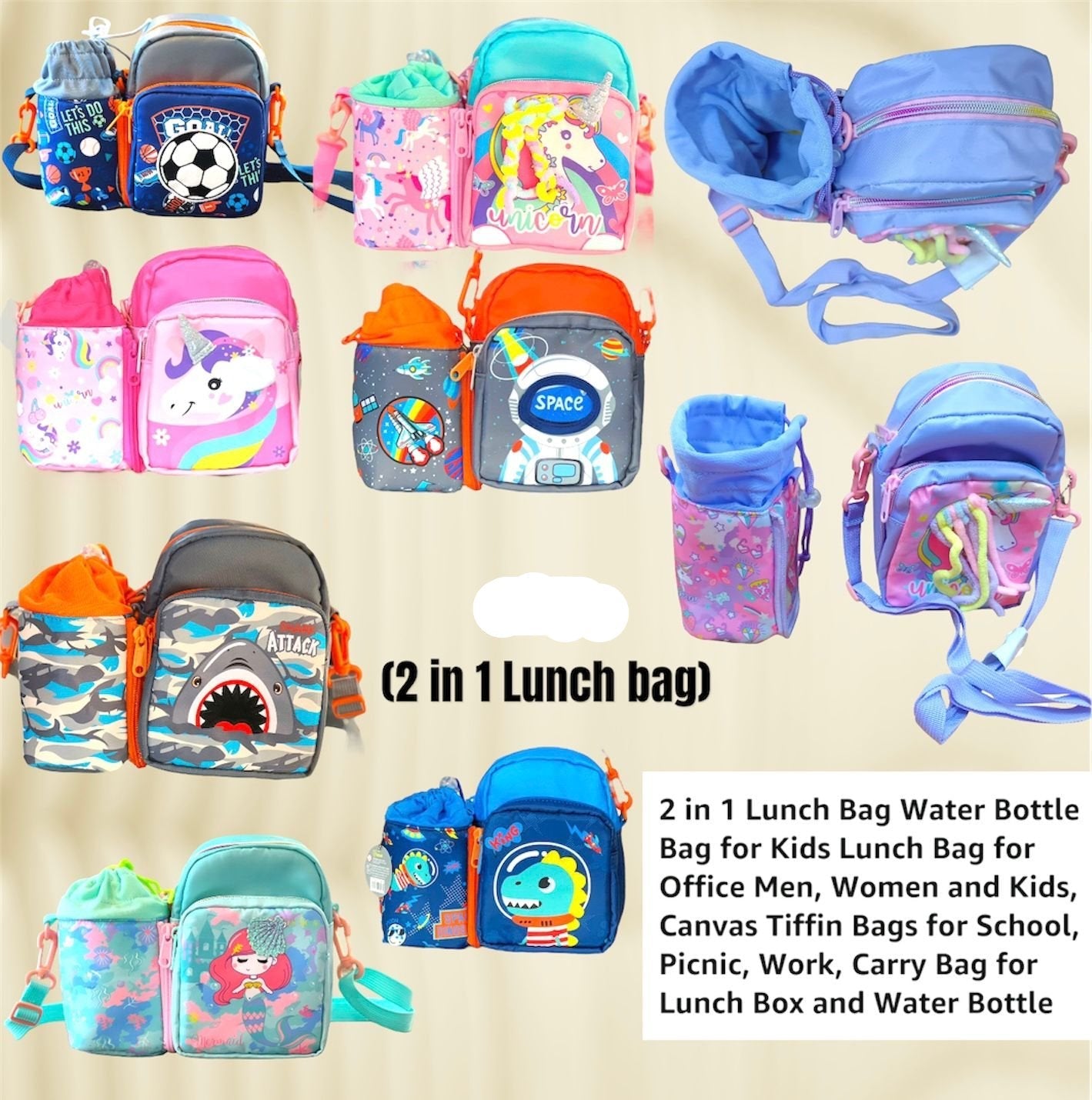 2 in 1 Sling Lunch Bags with Detachable Bottle Space