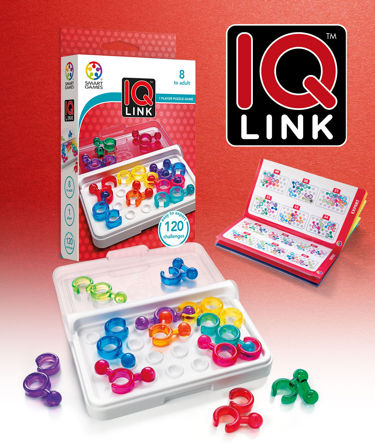 SmartGames IQ Link 🧩 – STEM Travel Game for Kids & Adults | 120 Brain-Boosting Challenges 🧠 | Logic Puzzle for Ages 8+ | Compact, Educationa