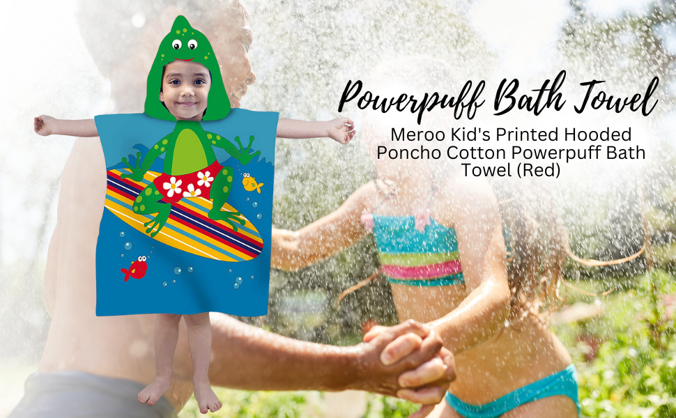 Kid's Printed Hooded Poncho Cotton Powerpuff Bath Towel