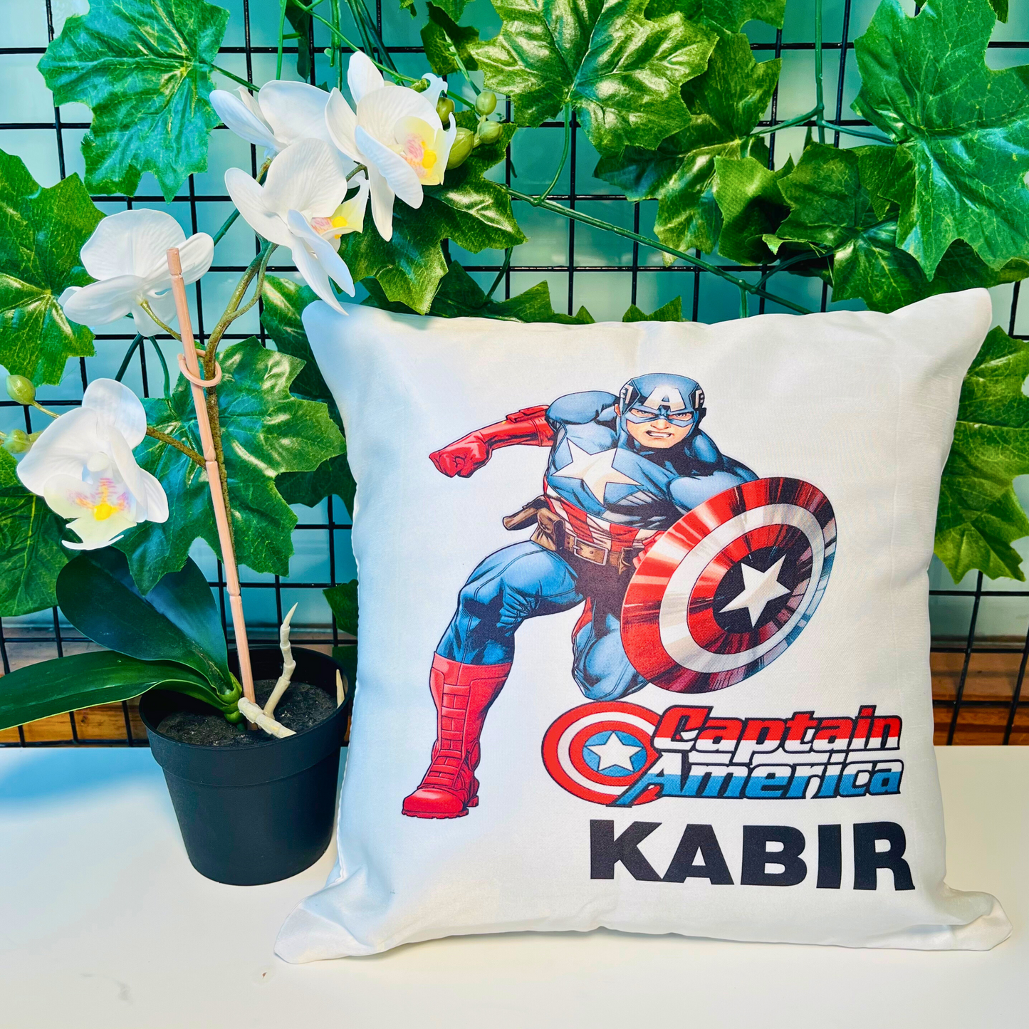 Personalised Captain America Cushion and Bottle Set