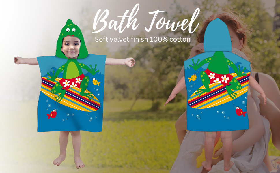 Kid's Printed Hooded Poncho Cotton Powerpuff Bath Towel