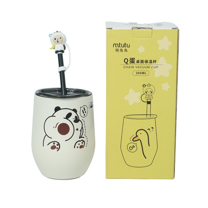 Stylish Insulated Milk Drinking Mug with Straw for Kids - 280 ML