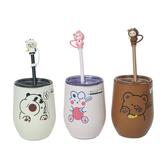 Stylish Insulated Milk Drinking Mug with Straw for Kids - 280 ML