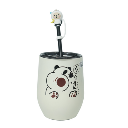 Stylish Insulated Milk Drinking Mug with Straw for Kids - 280 ML