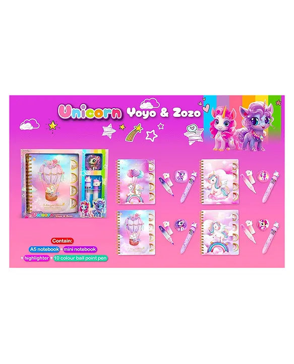 Kawaii Stationery Set – A5 Notebook, Mini Notebook, Highlighter & 10-Color Pen