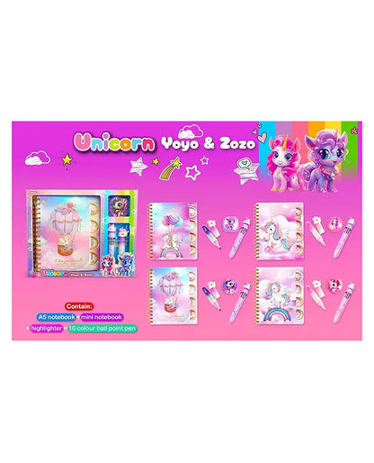 Kawaii Stationery Set – A5 Notebook, Mini Notebook, Highlighter & 10-Color Pen