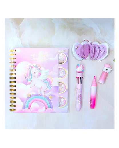Kawaii Stationery Set – A5 Notebook, Mini Notebook, Highlighter & 10-Color Pen