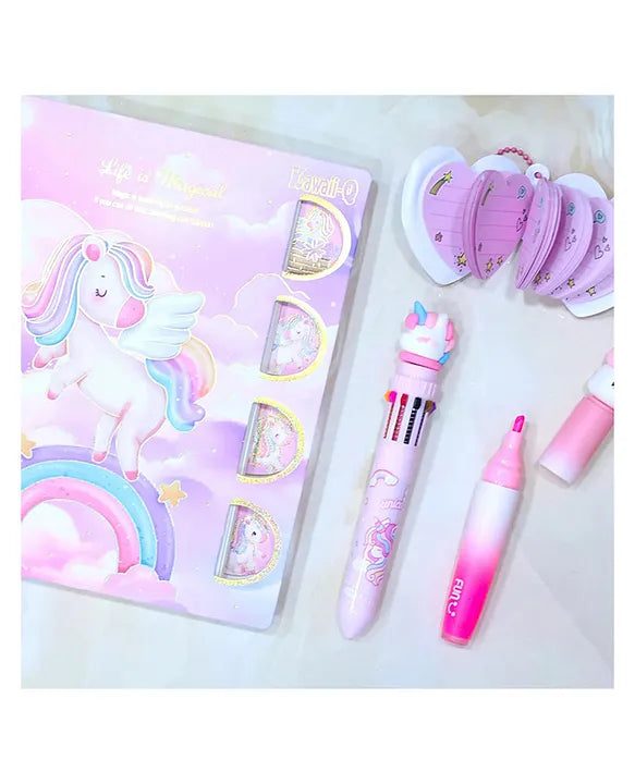 Kawaii Stationery Set – A5 Notebook, Mini Notebook, Highlighter & 10-Color Pen