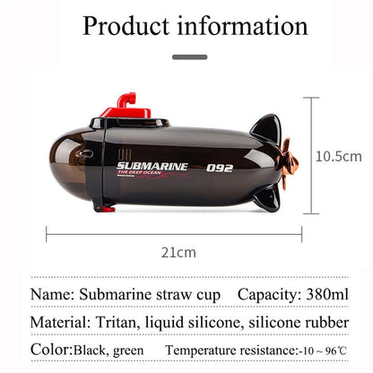 Water Bottle Submarine Shaped with Straw - 380 ml