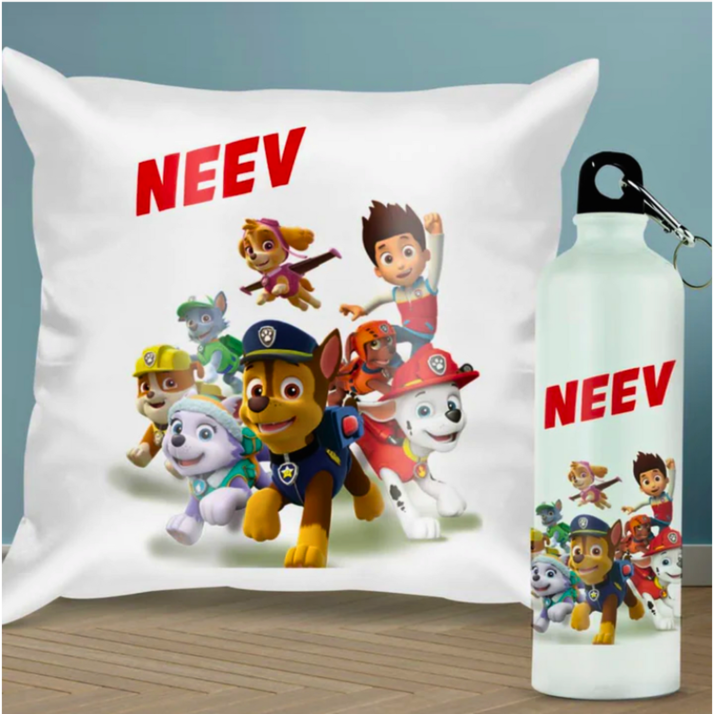 Personalised Captain America Cushion and Bottle Set