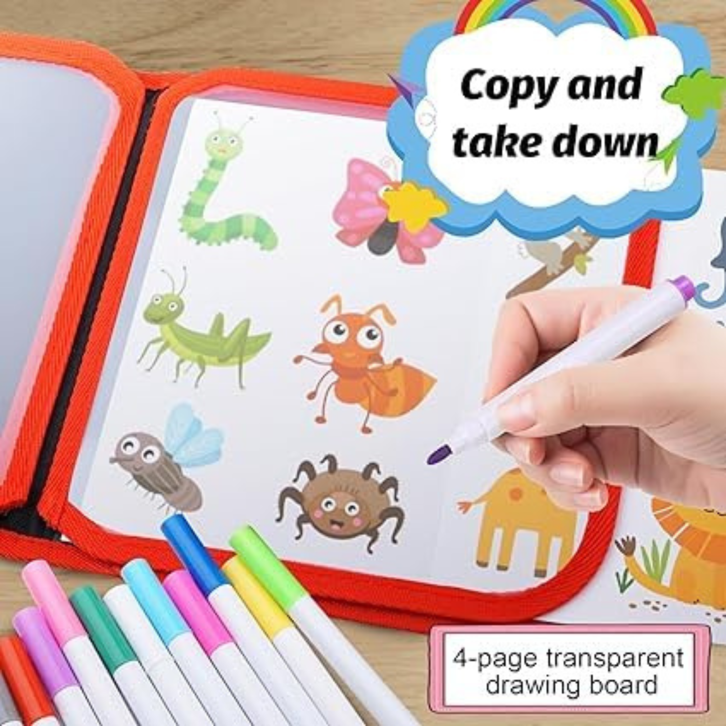 Dinosaur Drawing Board for Kids – Reusable Pages with 12 Colored Pens
