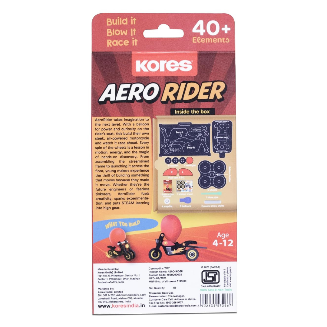 Kores Aero Rider DIY Balloon Powered Motorcycle Toy for Kids (4–12 Years)