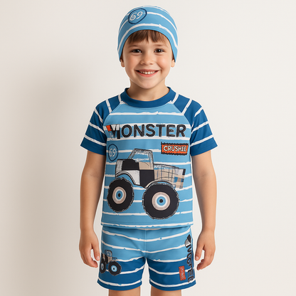 2pcs Monster Crusher Swim Squad Set with Cap