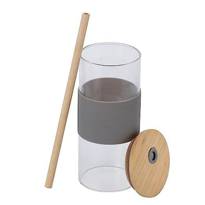 Personalized Glass Tumbler with Bamboo Lid and Straw