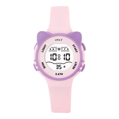 Round Pink Multi Functional Digital Watches Unique Design Pattern Strap