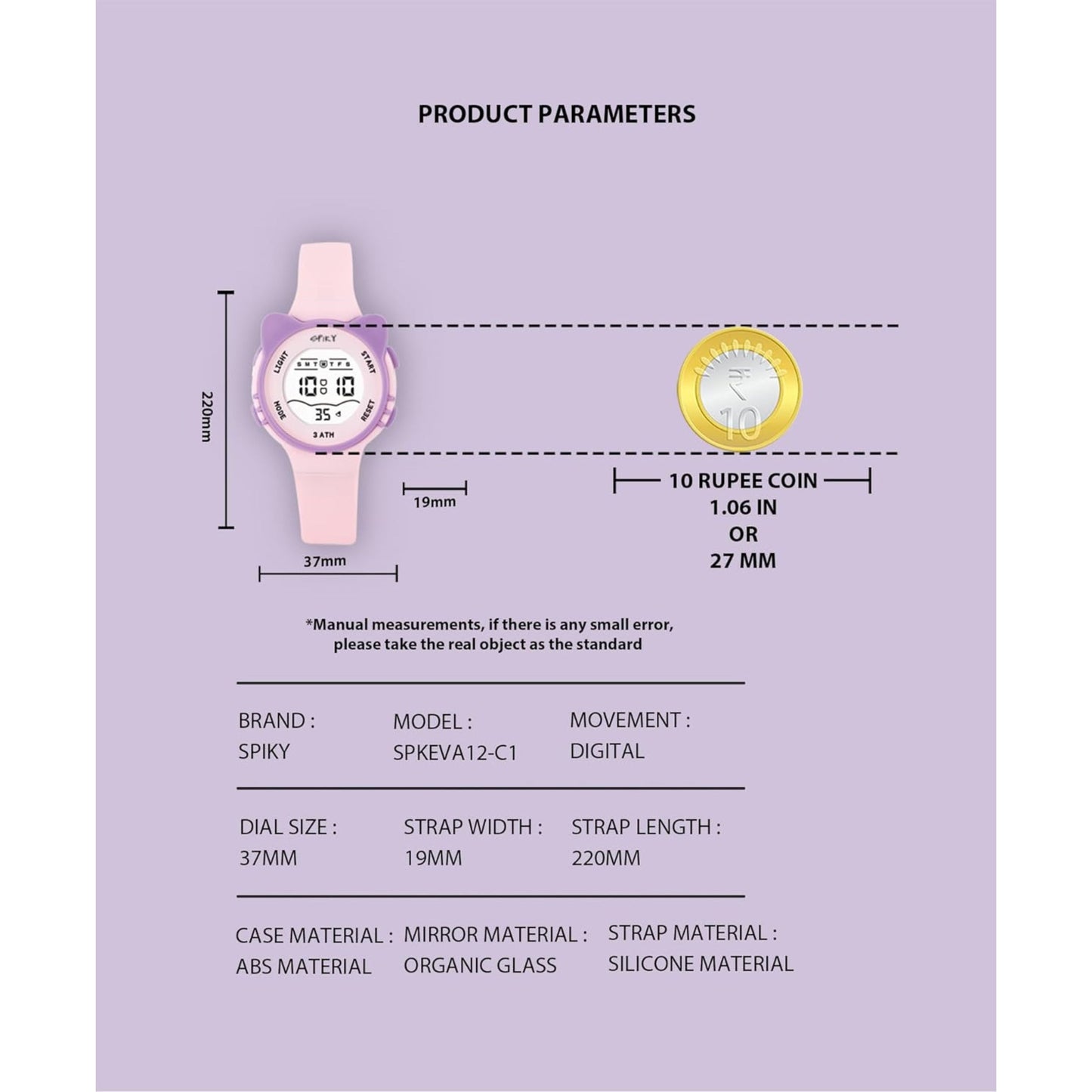 Round Pink Multi Functional Digital Watches Unique Design Pattern Strap