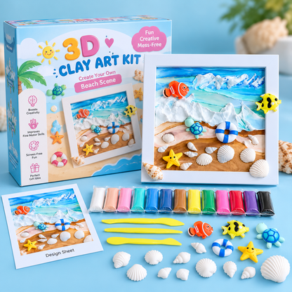 3D Ocean Clay Art Kit for Kids – DIY Beach Scene Photo Frame Craft Set